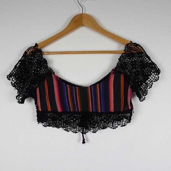 Free People Crop Top Size XS Aruba Crochet Multicolor Striped Style OB1522759 - Picture 6 of 14